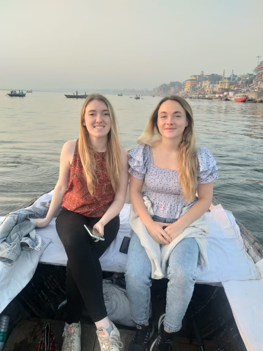 Image of Happy Foreign Female Tourists having good time in Varansi